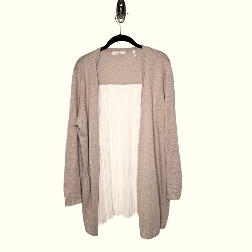 SANDRO PARIS SHEER PLEATED OPEN FACE CARDIGAN T2 OR MEDIUM